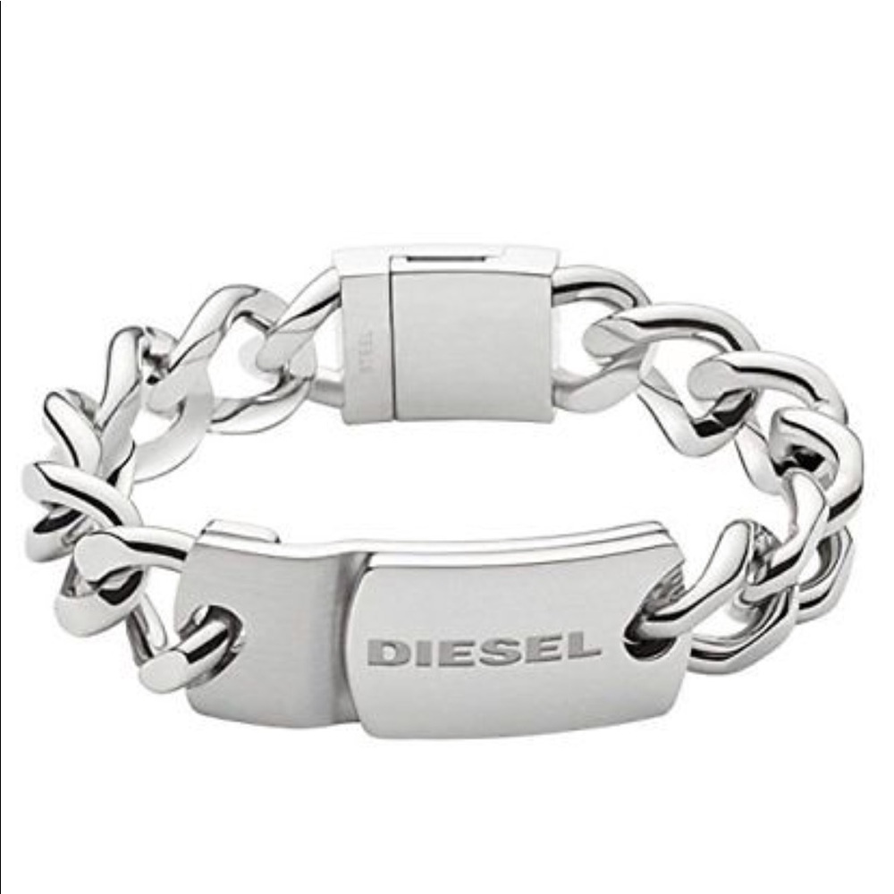 Diesel DX0967 MensLogo Plate Steel Chain Bracelet